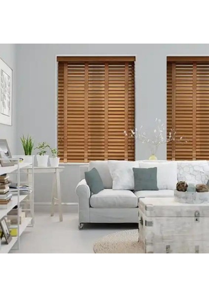 Wooden Blinds %100 Doğal Ahşap Jaluzi Perde 50mm, Alüminyum Kasalı Yüksek Kaliteli - Kurdelalı