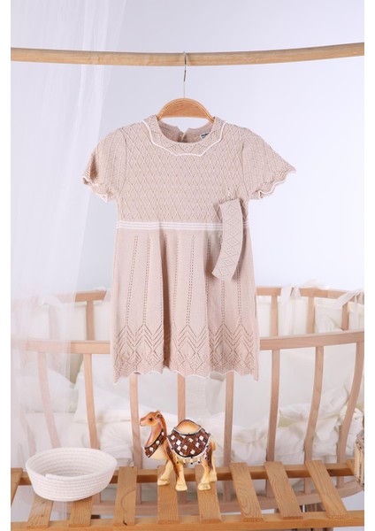 Saç Bantlı Triko Kız Bebek Yazlık Elbise 5507