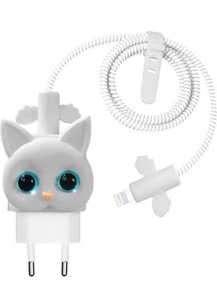 Apple iPhone Kablo Koruyucu ve Şarj Adaptör Kılıf Cartoon Figürlü Silikon Crtn-Fgr-Ct-Ktn-Byz