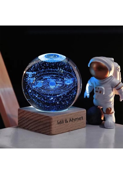 Kişiye Özel Dekoratif Işıklı Ahşap Kaideli Dünya Cam Küre 8*6cm