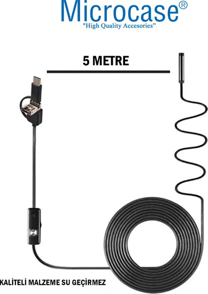 3'ü 1 Arada Endeskop Kamera Mikrofon USB 2.0 Micro USB ve Type-C 6 LED Su Geçirmez 5 Metre Borescope Yılan Kamera AL3899 fiyatları