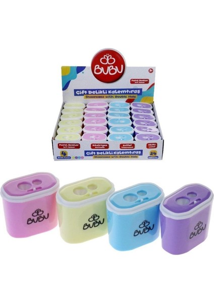 Bu Bu Kalemtıraş Şeffaf Dikdörtgen Çiftli Pastel Renk 24'lü Paket / Bu Bu