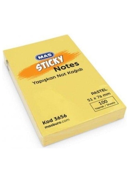 Yapışkanlı Not Kağıdı 100 Syf 51X76 Pastel Sarı 3656 12'li Paket / Mas