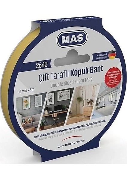 Çift Taraflı Köpük Bant 15 mm x 5 M 2642 / Mas