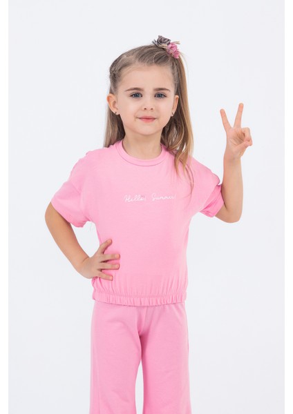 Kız Çocuk Ispanyol Paça Düz Crop Model Kısa Kollu Yazlık Basic Takım 2-5 Yaş