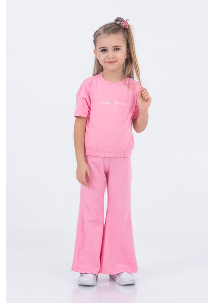 Kız Çocuk Ispanyol Paça Düz Crop Model Kısa Kollu Yazlık Basic Takım 2-5 Yaş