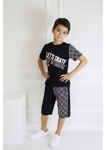 Erkek Çocuk Lets Skate Baskılı Kısa Kollu Basic Basic Takım 6-9 Yaş