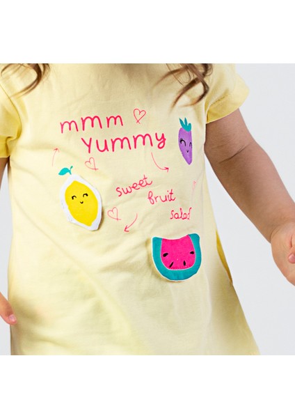 Kız Bebek Kaprili Kısa Kollu Yummy Baskılı Bandanalı Yazlık Basic Alt-Üst Takım 6-24 Ay