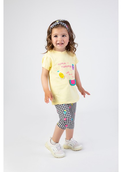 Kız Bebek Kaprili Kısa Kollu Yummy Baskılı Bandanalı Yazlık Basic Alt-Üst Takım 6-24 Ay