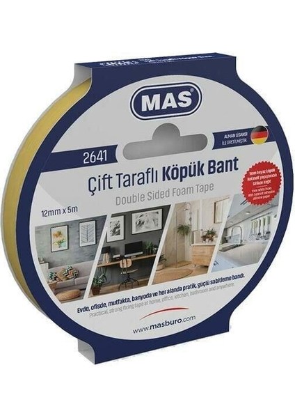 Çift Taraflı Köpük Bant 12 mm x 5 M 2641 / Mas