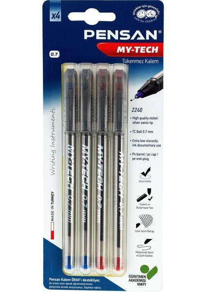 Tükenmez Kalem 0,7 mm My Tech Renkli 4 Lü Bls / Pensan