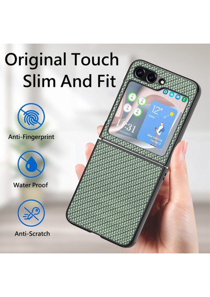 Samsung Galaxy Z Flip5 Yeşil Için Karbon Fiber Katlama Telefon Kılıfı (Yurt Dışından) indirimleri