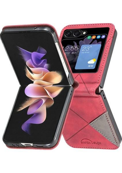 Samsung Galaxy Z Flip5 Kırmızı Için Rhombus Doku Deri Kılıf (Yurt Dışından) modelleri