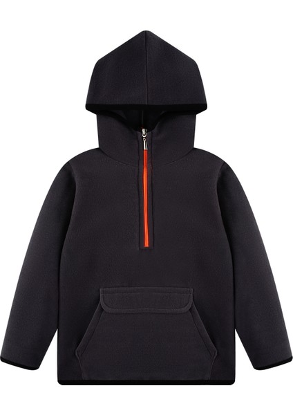 Çocuk Polar Yarım Fermuarlı Kapşonlu Kanguru Cep Sweatshirt Füme Unisex fiyatları