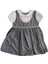 Kız Bebek Pamuklu Gri Renk Işlemeli Gömlek Yakalı Kısa Kollu Puantiyeli Elbise 1