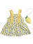 Kız Bebek Keten Fırfır Askılı Limon Model Elbise ve Sahte Limon Modelli Çanta Takımı 2