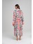 Renkli Yaprak Desenli Pudra Uzun Kimono 4046 4