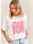 Baskılı Basic Bisiklet Yaka Örme T-Shirt Önü Pembe 1
