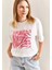 Baskılı Basic Bisiklet Yaka Örme T-Shirt Önü Pembe 2