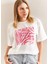 Baskılı Basic Bisiklet Yaka Örme T-Shirt Önü Pembe 3