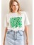 Baskılı Basic Bisiklet Yaka Örme T-Shirt Önü Yeşil 2