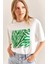 Baskılı Basic Bisiklet Yaka Örme T-Shirt Önü Yeşil 3