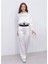 Kadın Beli Lastikli Crop Model Saten Bluz Beyaz 2