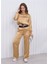 Kadın Beli Lastikli Crop Model Saten Bluz Gold 1