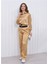 Kadın Beli Lastikli Crop Model Saten Bluz Gold 2