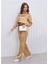 Kadın Beli Lastikli Crop Model Saten Bluz Gold 4