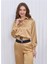 Kadın Beli Lastikli Crop Model Saten Bluz Gold 5