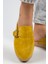 Esta Kadın Deri Kemerli Tokalı Sarı Terlik Espadril 5