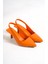 Cianna Önü Kapalı Arkası Açık Lastikli Klasik Topuklu Turuncu Ayakkabı 2