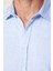 Slim Fit Pamuklu Keten Düz Yazlık Erkek Mavi Gömlek 4