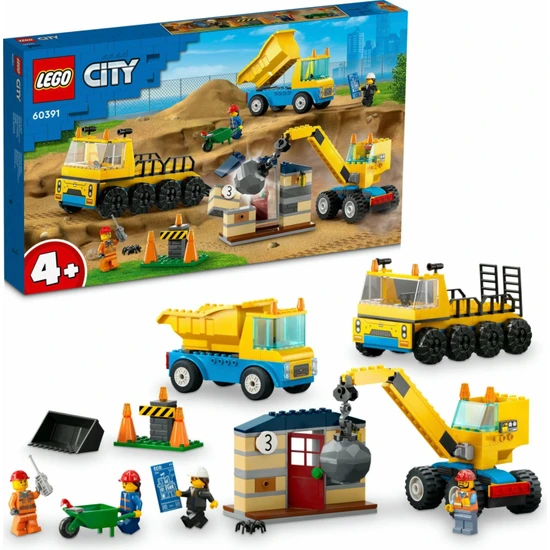 LEGO®  City İnşaat Kamyonları ve Yıkım Gülleli Vinç 60391 - 4 Yaş ve Üzeri Çocuklar İçin  Yaratıcı Oyuncak Yapım Seti (235 Parça)