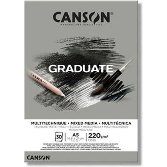 Xnews Bloc A5 30H Canson Graduate Mix Media Ince 220 G Gri