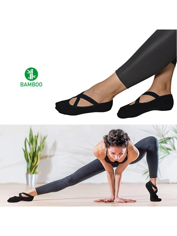 Sweex Tek Çift Yüksek Kalite Siyah Kaydırmaz Yoga Fitness Reformer Pilates Bambu Çorap