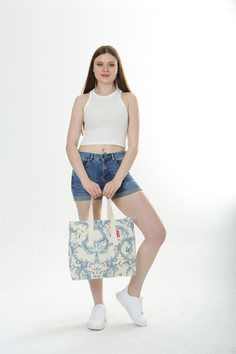 Baghashtag Krem Çiçek Baskılı Gabardin Bez Çanta görsel 3