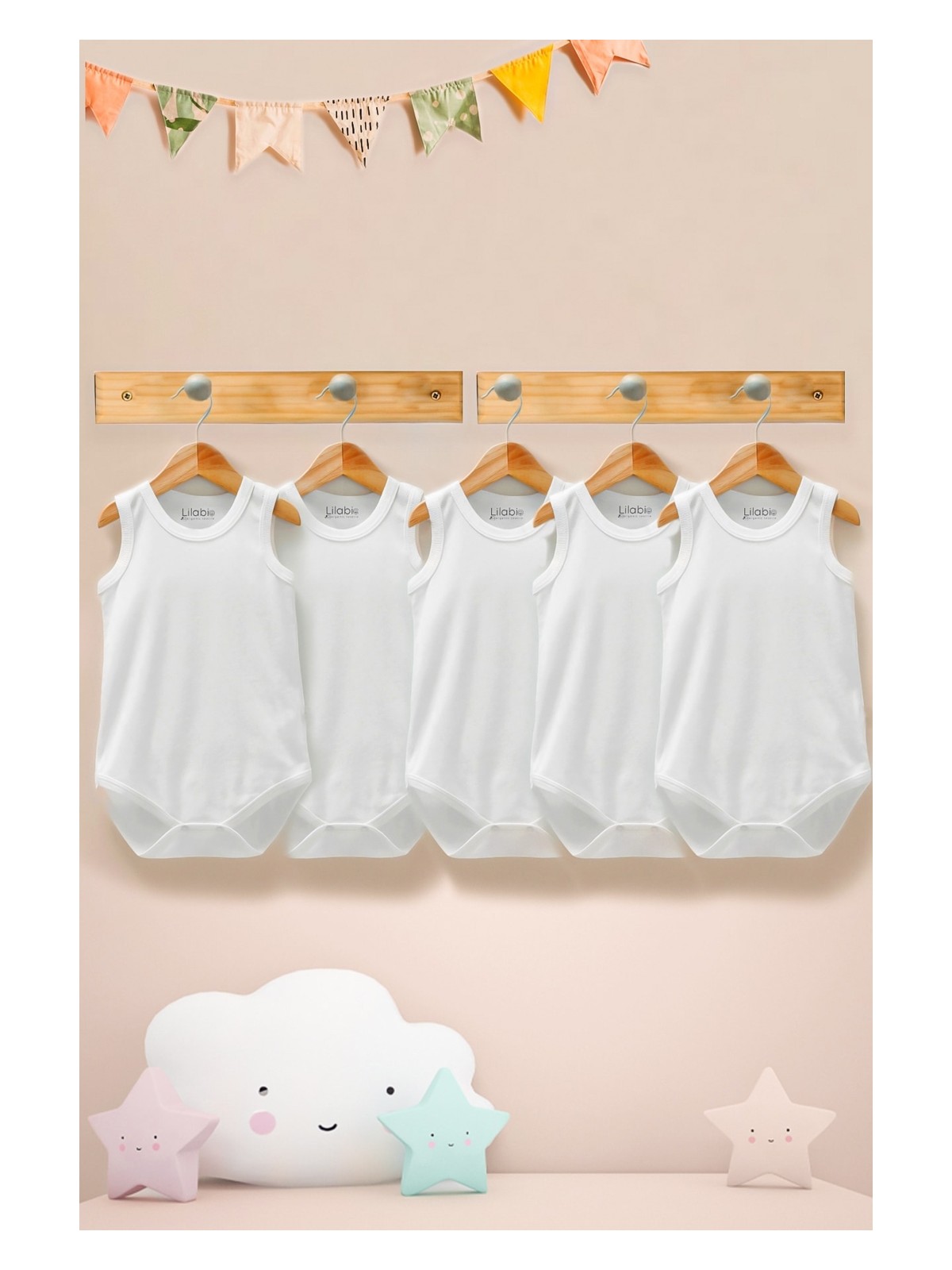 Lilabio %100 Organik Pamuk 5li Beyaz Atlet Bebek Body
