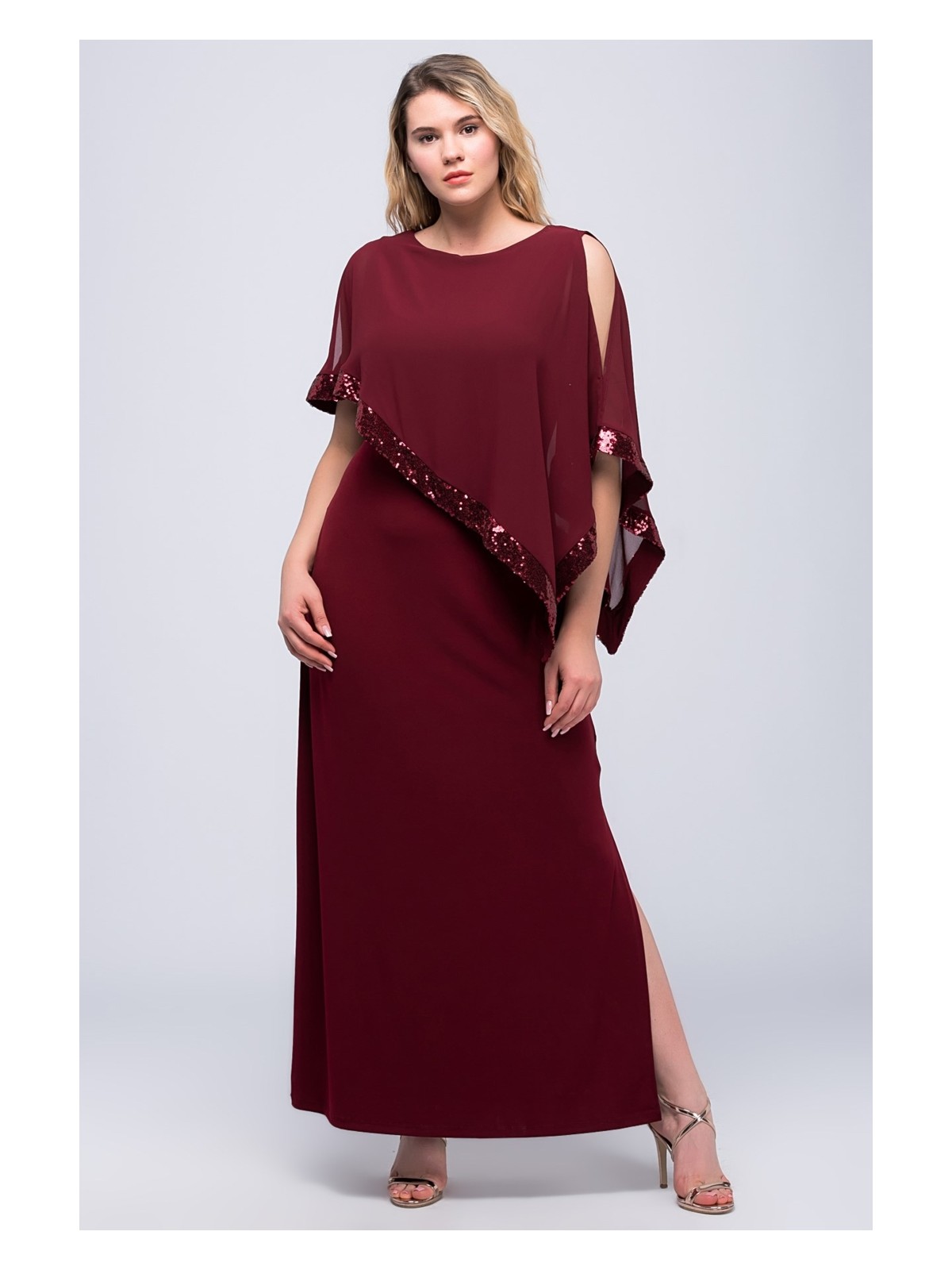 Şans Kadın Bordo Şifon ve Payet Detaylı Abiye Elbise Zarif Silüet ile Özel Davetler İçin