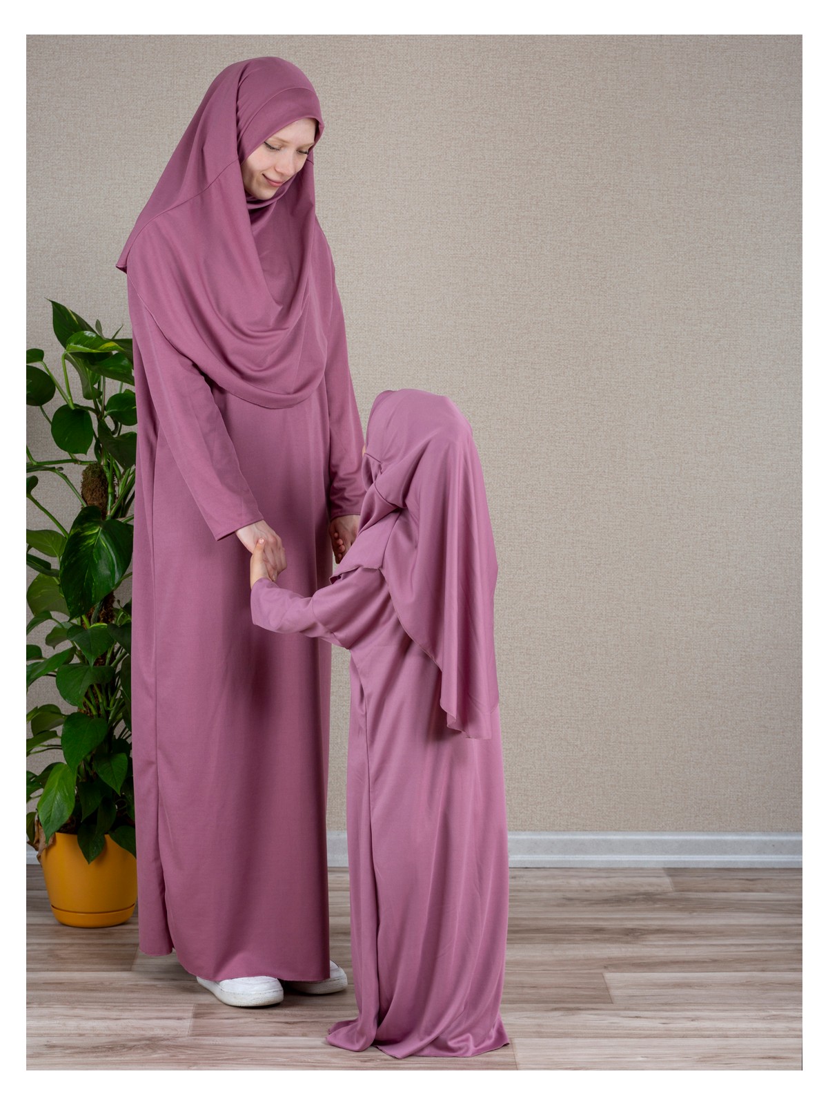 Dua' İs Anne Kız Kombin Namaz Elbisesi (Gül Kurusu) ADET FİYATIDIR