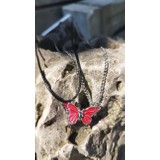 Acousticworld Kırmızı Red  Kelebek Butterfly Best Friend Bf Arkadaslık Kolyesi Hediyelik Şık Moda Aksesuar