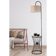 Begüsa Evsa Sehpa Lambader Siyah Mermer Ahşap Hasır Şapka