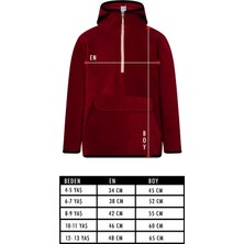 Çocuk Polar Yarım Fermuarlı Kapşonlu Kanguru Cep Sweatshirt Bordo Unisex