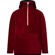 Çocuk Polar Yarım Fermuarlı Kapşonlu Kanguru Cep Sweatshirt Bordo Unisex