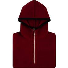 Çocuk Polar Yarım Fermuarlı Kapşonlu Kanguru Cep Sweatshirt Bordo Unisex