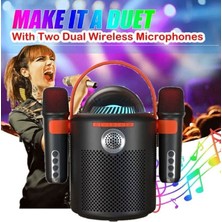 Coverzone Karaoke Bluetooth Hoparlör Iki Mikrofonlu Taşınabilir Kablosuz Hoparlör Rgb LED Yanıp Sönen Işıklar Doğun Günü Partilerinde Tatilde Kampda Hediyelik Eğlence