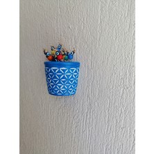 Grimsi Mavi Renkli Boncuklu Yarım Saksı Duvar Balkon Kapı Süsü