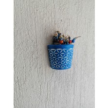 Grimsi Mavi Renkli Boncuklu Yarım Saksı Duvar Balkon Kapı Süsü