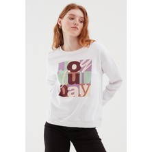 Kelt Butik Quzu Baskılı Oversize Sweatshirt Ekru